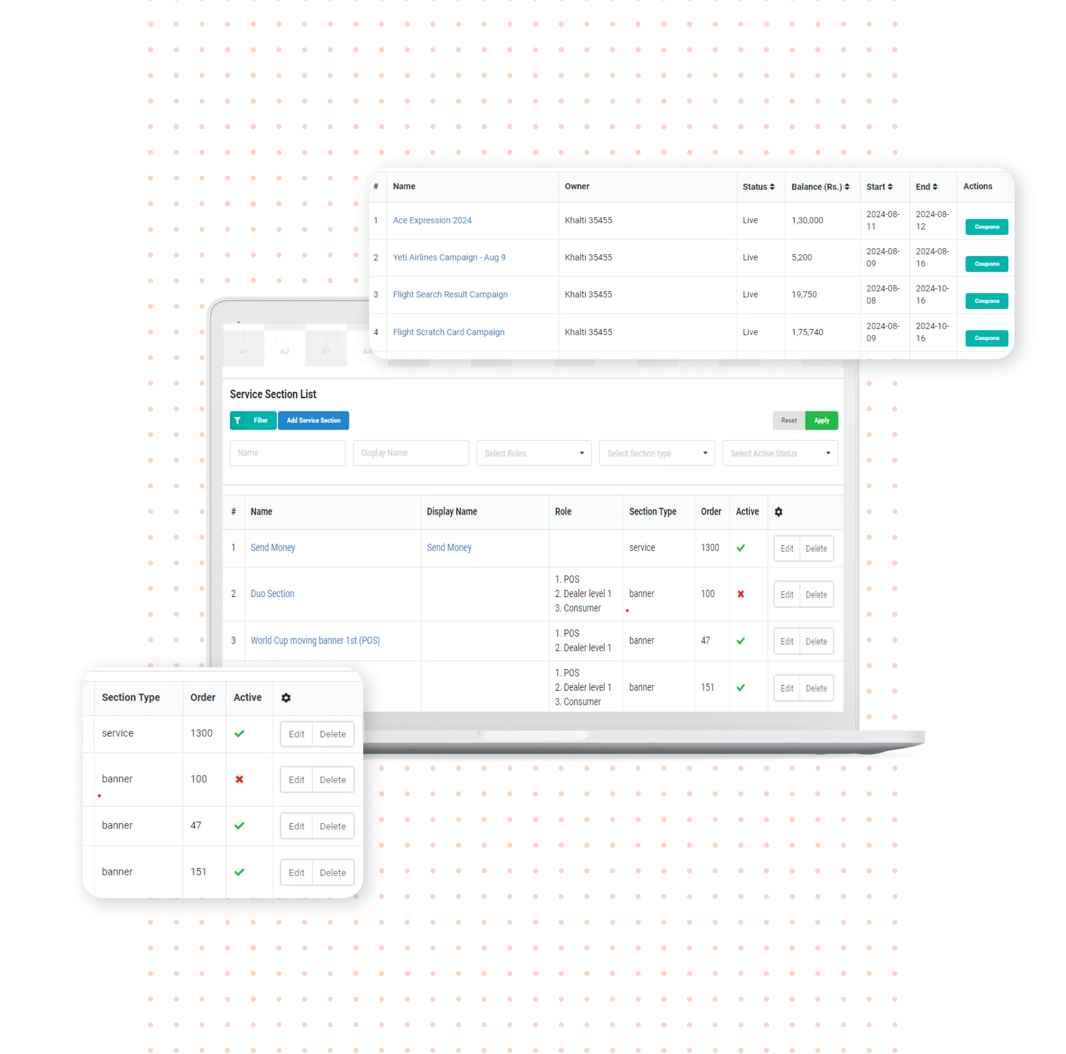 Control Dashboard for Support, Marketing, Finance & Management